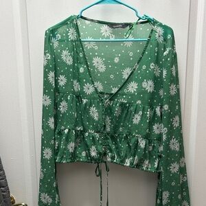 Green Floral Sheer Top